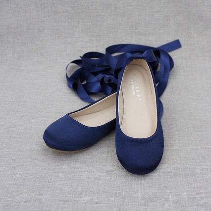 Satin Ballet Flats with Ankle Tie or Ballerina Lace Up