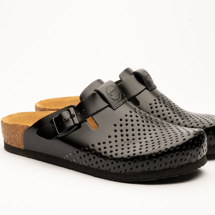 Edita by LEON– Women’s Leather Clog- Orthopedic Cork-style Clog with Adjustable Buckle