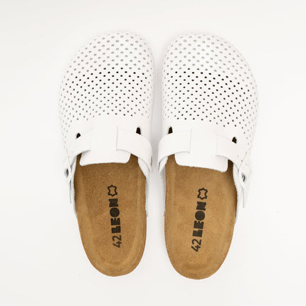 Bjorn by LEON- Men’s Leather Clogs – Breathable Perforated Slip-On Shoes with Cork Style Footbed
