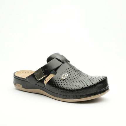 Leona by LEON- Women’s Leather Clog- Orthopedic with Adjustable Buckle and Perforated Leather for Breathability