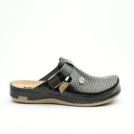 Leona by LEON- Women’s Leather Clog- Orthopedic with Adjustable Buckle and Perforated Leather for Breathability