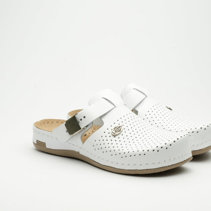 Leona by LEON- Women’s Leather Clog- Orthopedic with Adjustable Buckle and Perforated Leather for Breathability