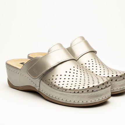 Aurora IV by LEON- Women’s Leather Clog- Perforation and Adjustable Velcro Strap
