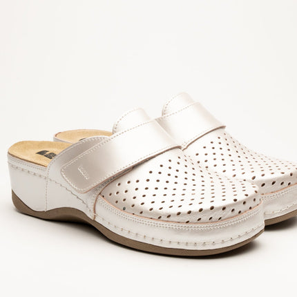 Aurora IV by LEON- Women’s Leather Clog- Perforation and Adjustable Velcro Strap