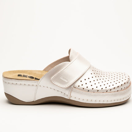 Aurora IV by LEON- Women’s Leather Clog- Perforation and Adjustable Velcro Strap