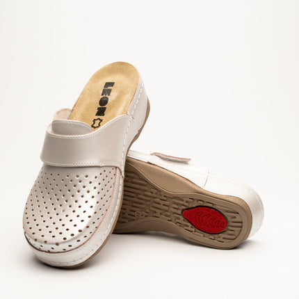 Aurora IV by LEON- Women’s Leather Clog- Perforation and Adjustable Velcro Strap