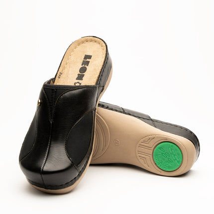 Aria I by LEON- Women’s Leather Clog- Twin Elastic Side Panels for Bunion Relief
