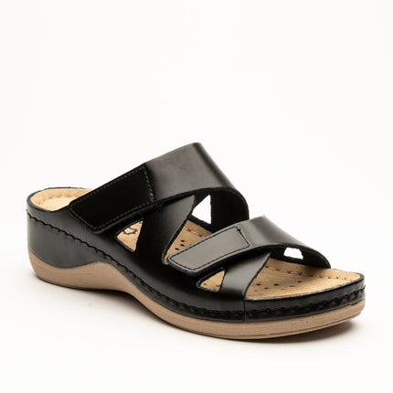 Laura by LEON– Women’s Leather Sandal- Comfort Slide Slip-on with Velcro Straps