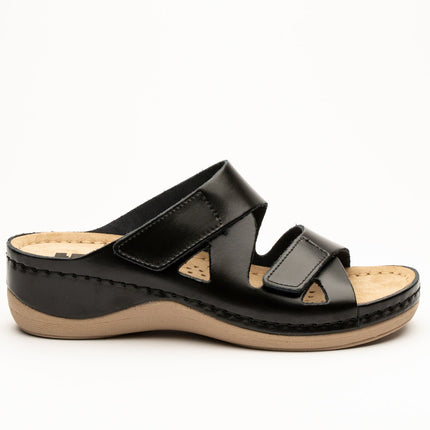Laura by LEON– Women’s Leather Sandal- Comfort Slide Slip-on with Velcro Straps
