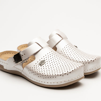 Leona by LEON- Women’s Leather Clog- Orthopedic with Adjustable Buckle and Perforated Leather for Breathability