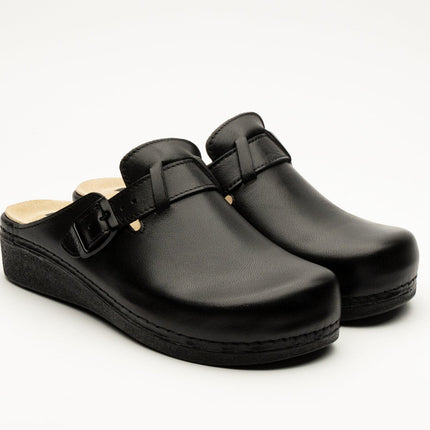 Nora I by LEON – Women’s Leather Clog- Removable Gel Insole & Adjustable Buckle
