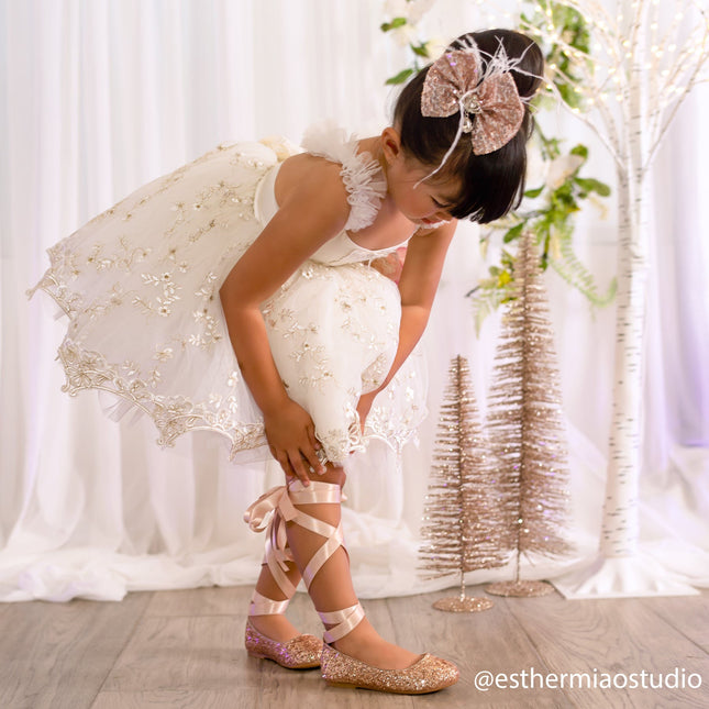 Rock Glitter Ballet Flats with Satin Ankle Strap