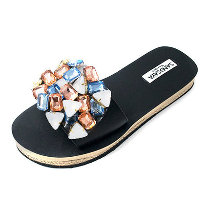 Spring Pink Crystal Rhinestone Embellished Waterproof Espadrille Flats for Women