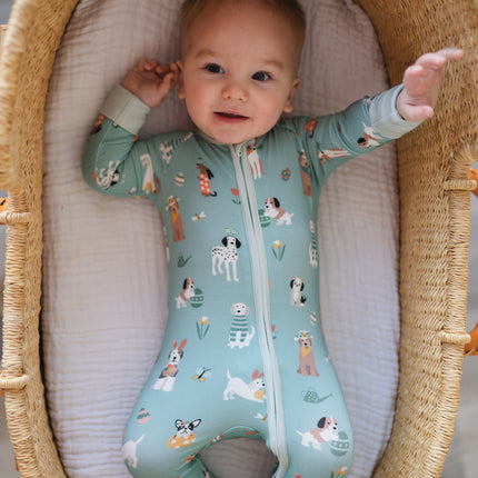Puppy Egg Hunt (Convertible Zip Footies) - Aquamarine
