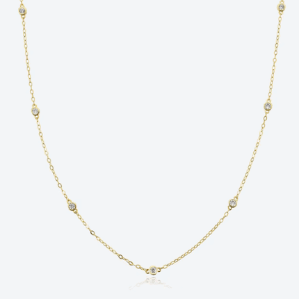 Cosmic Halo Bezel Dainty Necklace with 7 Round Cut Cubic Zirconia