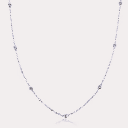 Cosmic Halo Bezel Dainty Necklace with 7 Round Cut Cubic Zirconia