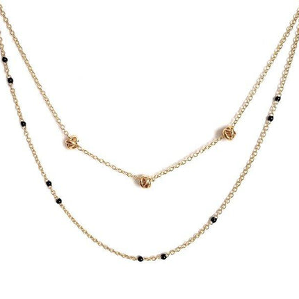 Dainty Black Onyx Beaded Link Necklace