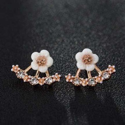 Daisy Jacket Earrings with Porcelain Flower and Cubic Zirconia