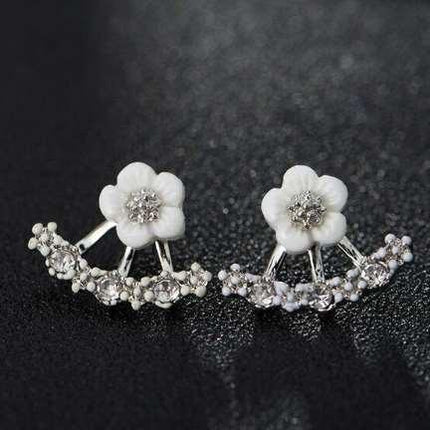 Daisy Jacket Earrings with Porcelain Flower and Cubic Zirconia