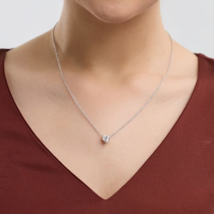 2.00 CTW Floating Heart Shape Lab Grown Diamond Solitaire Pendant Necklace F/G VS1 AGI Certified in 14K White or Yellow Gold
