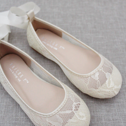 Ivory New Lace Flats with Ballerina Lace Up