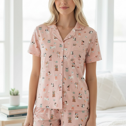 Puppy Egg Hunt (Women's Short Sleeve PJ) - Pink