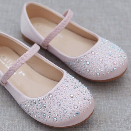 Satin Maryjane Flats with Rhinestones Embellishment