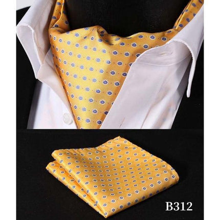Elegant Yellow Silk Ascot/Cravat Tie & Handkerchief