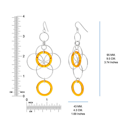 Orange and Silver Floral Drop Earrings