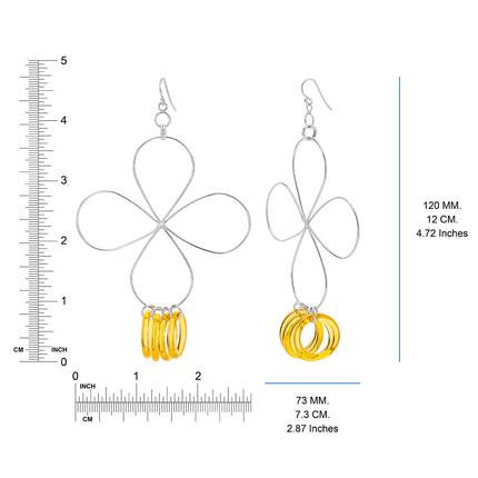 Yellow and Silver Flower Drop Earrings