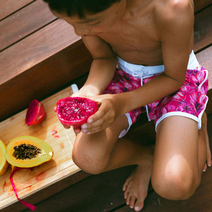 Hibiscus Hunny Print Kids Surf Shorts
