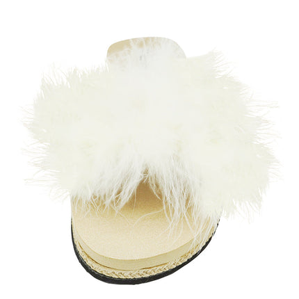 White Feather Espadrille Flat Slide Slippers for Women | Handmade Vegan Leather Sandals