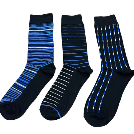 Stripes Assortment Fashion Socks in Black 3pr Pack