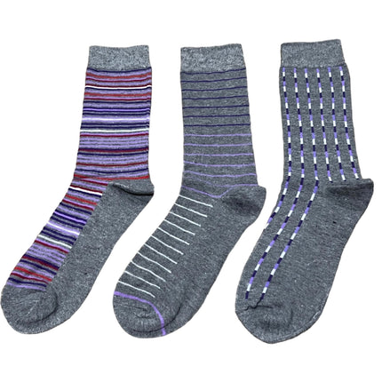 Stripes Assortment Fashion Socks in Grey 3pr Pack