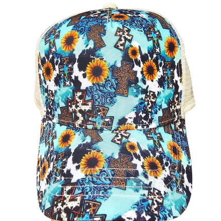 Sunflower Western Ponytail Cap
