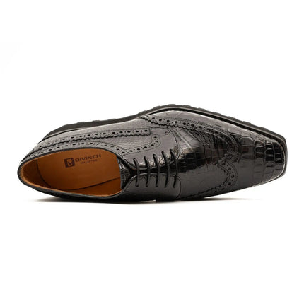 Genuine Crocodile Leather Handmade Black Brogue Shoes