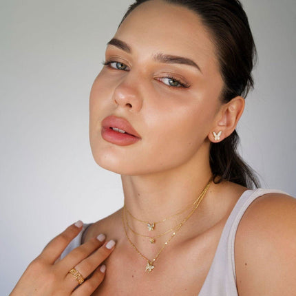 Butterfly Stud Earrings Featuring Mother of Pearl Inlay