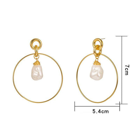 Drop Hoop Earrings with Simulated Pearl Drop