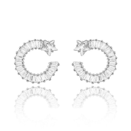 Shooting Star Earrings with White Diamond Cubic Zirconia