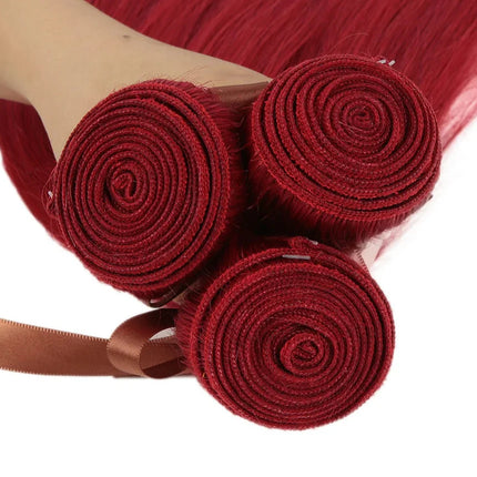 Red & Blonde Highlight Straight Bundles with Closure | 3 Pcs Brazilian Remy Human Hair Weave Extensions