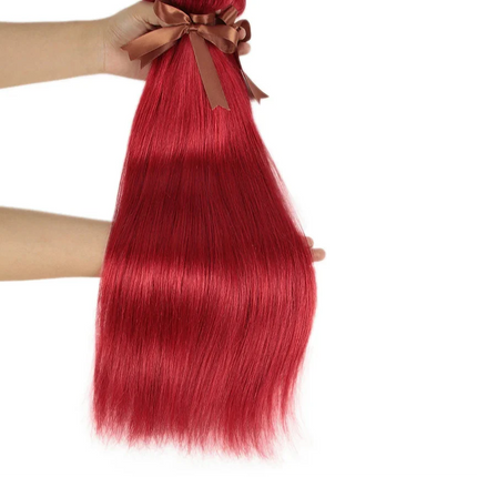 Red & Blonde Highlight Straight Bundles with Closure | 3 Pcs Brazilian Remy Human Hair Weave Extensions