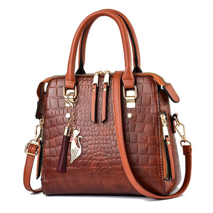 Luxury Crocodile Pattern Handbag for Women | Winter New PU Leather Tassel Shoulder Bag (Brands Design Handle Bag, Lady Purse)