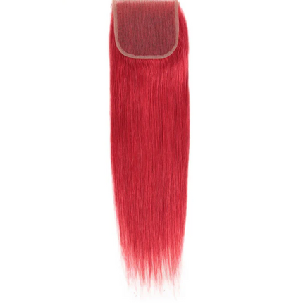Red & Blonde Highlight Straight Bundles with Closure | 3 Pcs Brazilian Remy Human Hair Weave Extensions