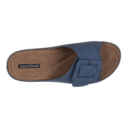 Women's Hamden Royal Blue Buckled Flat Sandals