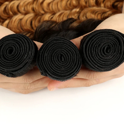 Ombre Brazilian Deep Wave Human Hair Bundles | Remy 2 Tone Color T1B/27#, T1B/30#, T1B/99J# (1, 3, or 4 Pcs)
