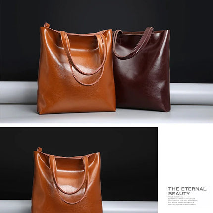 Real Genuine Leather Women's Shoulder Bags | Large Capacity Female Fashion Office Retro Handbag (Cow Leather, Big Bags for Women)