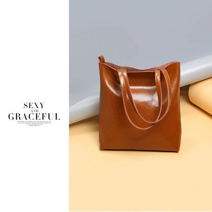 Real Genuine Leather Women's Shoulder Bags | Large Capacity Female Fashion Office Retro Handbag (Cow Leather, Big Bags for Women)