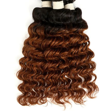 Ombre Brazilian Deep Wave Human Hair Bundles | Remy 2 Tone Color T1B/27#, T1B/30#, T1B/99J# (1, 3, or 4 Pcs)