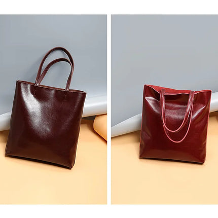 Real Genuine Leather Women's Shoulder Bags | Large Capacity Female Fashion Office Retro Handbag (Cow Leather, Big Bags for Women)