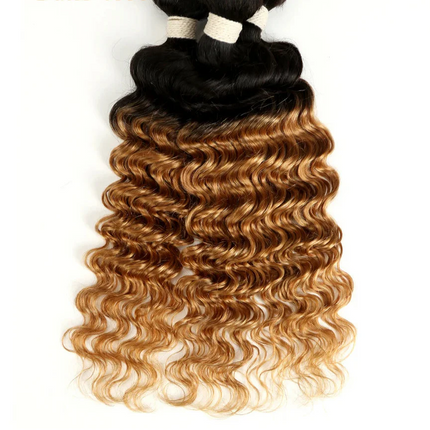 Ombre Brazilian Deep Wave Human Hair Bundles | Remy 2 Tone Color T1B/27#, T1B/30#, T1B/99J# (1, 3, or 4 Pcs)